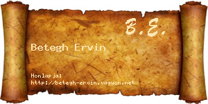 Betegh Ervin névjegykártya